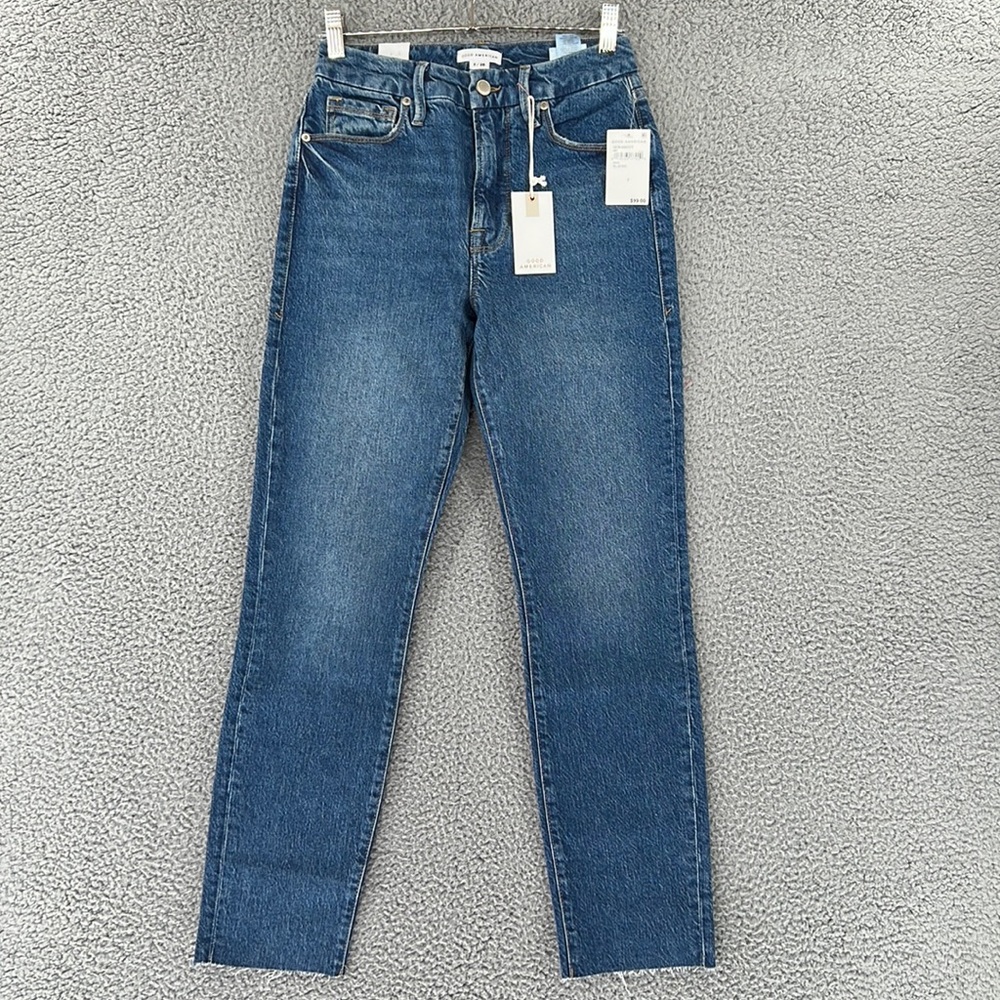 Good American Denim Jeans Womens 2/26 Skinny Fit‎ High Rise Raw Hem